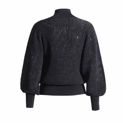 Women Stand Collar Lantern Sleeve Sweater