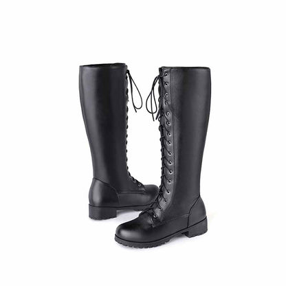 Women's lace up knee high boots plus size low heel boots