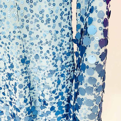 Women Long Sleeve Sky Blue Chiffon Fabric Sequin Mini Dress
