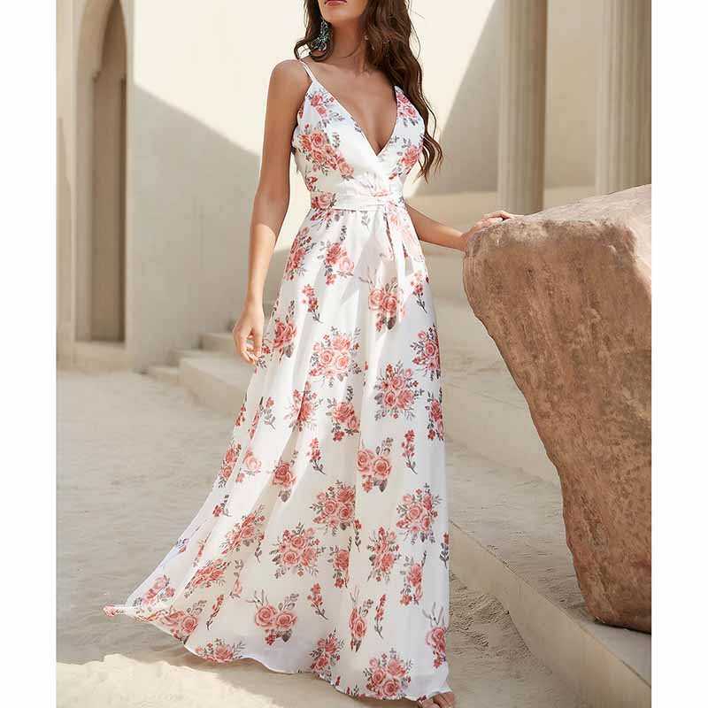 Womens White Floral-Printed Maxi Dress