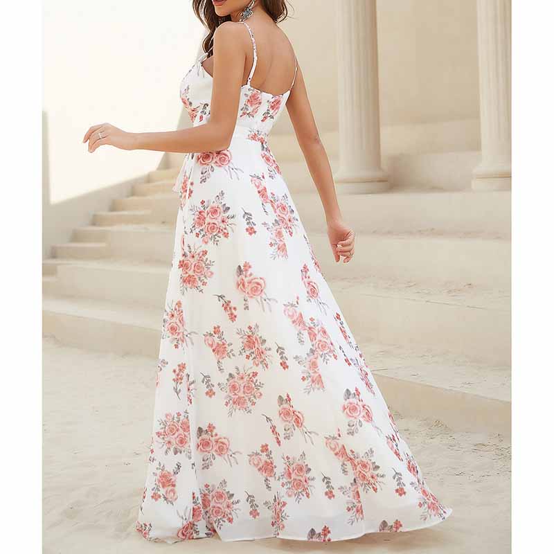 Womens White Floral-Printed Maxi Dress