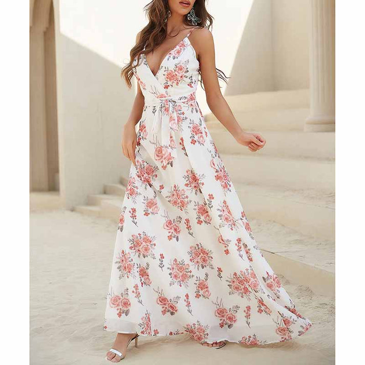 Womens White Floral-Printed Maxi Dress – SD Dresscode & Fashiontrends