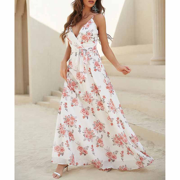 Womens White Floral Printed Maxi Dress Sd Dresscode And Fashiontrends 6471