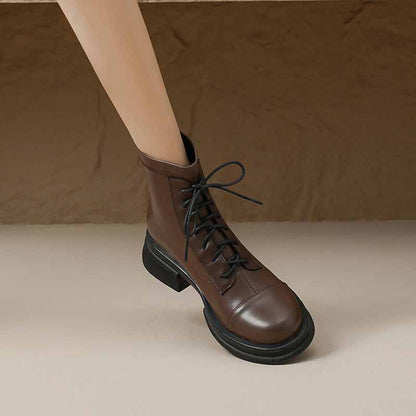 Women's lace up martin boots low heel bootie