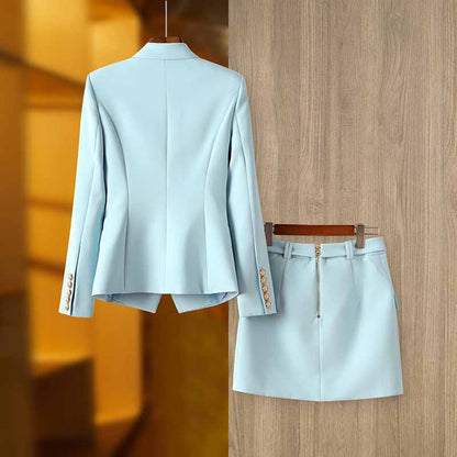 Women's Light Bue Two Piece Tailored Skirt Suit