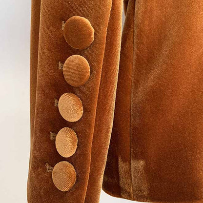 Women Velvet Pantsuit Brown Green Purple Blazer + Mid-High Rise Flare Trousers Pants