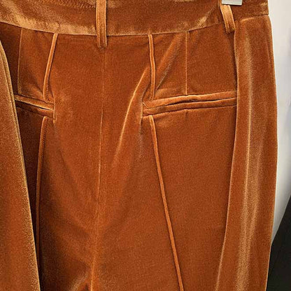 Women Velvet Pantsuit Brown Green Purple Blazer + Mid-High Rise Flare Trousers Pants