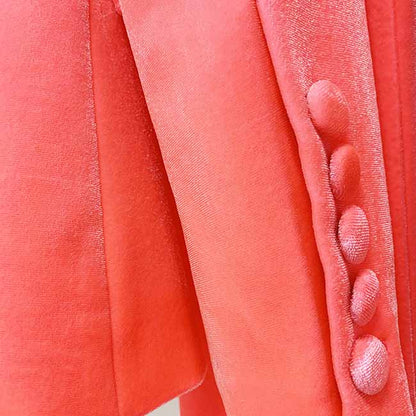 Women Velvet Coral Pantsuit One Button Blazer + Mid-High Rise Flare Trousers Pants Suit, Wedding Suit,
