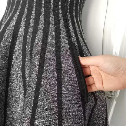 Knitted Mini Little Black Dress Square-Neck Sleeveless Slim Fit Short A-Line Dress