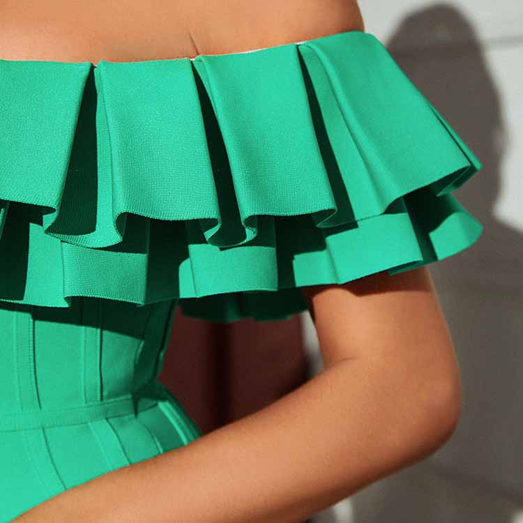 Women 'S  One Shoulder Puff Collar Green Bodycon Bandage Cocktial Party Dresses
