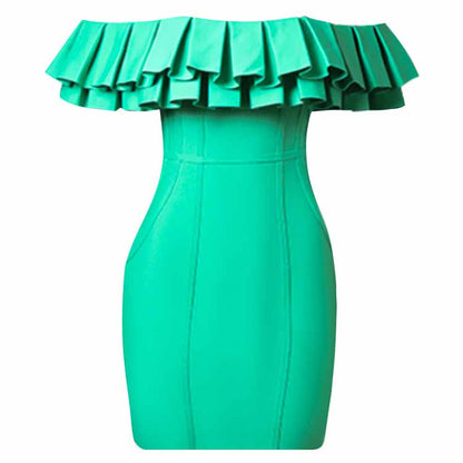 Women 'S  One Shoulder Puff Collar Green Bodycon Bandage Cocktial Party Dresses