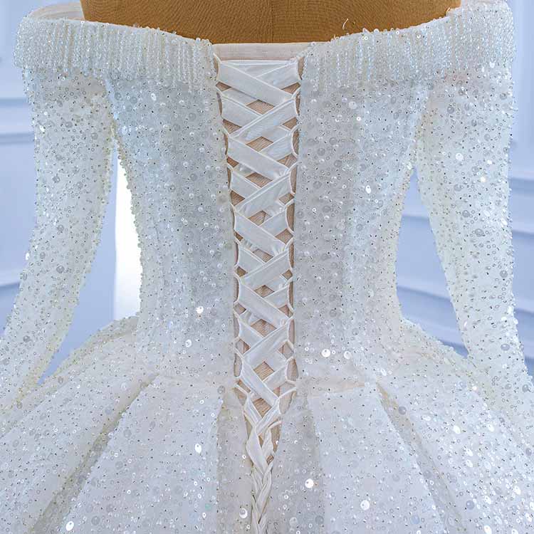 Long Sleeves Off The Shoulder Sequin- Beaded Wedding Dresses for Bridal Fall/Winter Wedding