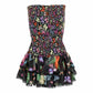 Butterflies Print Strapless Cinch Waist Layered Ruffled Mini Dresses