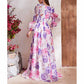 Womens Long Sleeves White and Purple Floral-Printed Maxi Dress