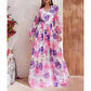 Womens Long Sleeves White and Purple Floral-Printed Maxi Dress