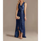 Womens V Neck Sequin Evening Formal Dress Sleeveless Maxi Plus Size Prom Dress