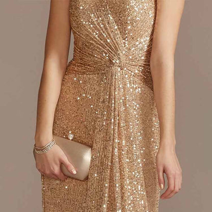 Womens V Neck Sequin Evening Formal Dress Sleeveless Maxi Plus Size Prom Dress