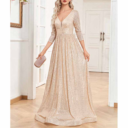 Women's Plus Size Long Sleeve Sequin Maxi Evening Dresses