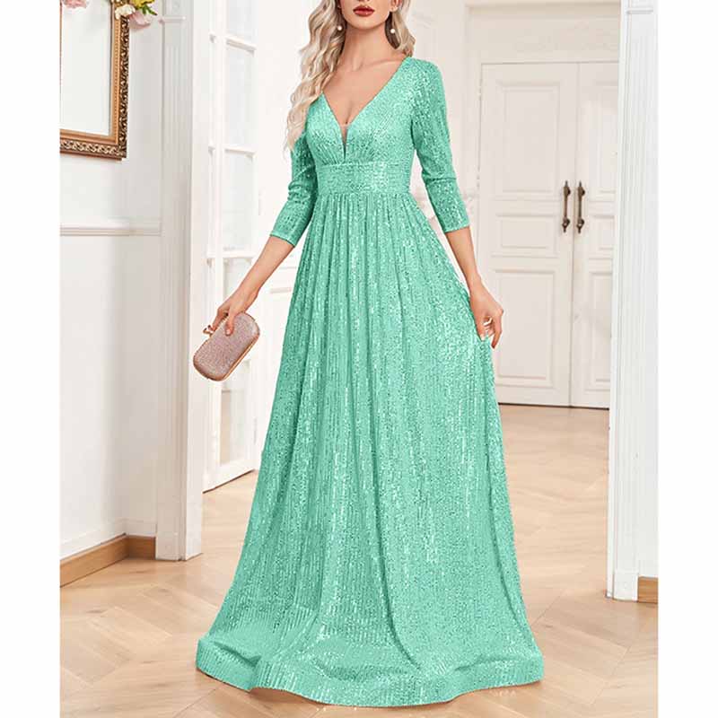 Women's Plus Size Long Sleeve Sequin Maxi Evening Dresses