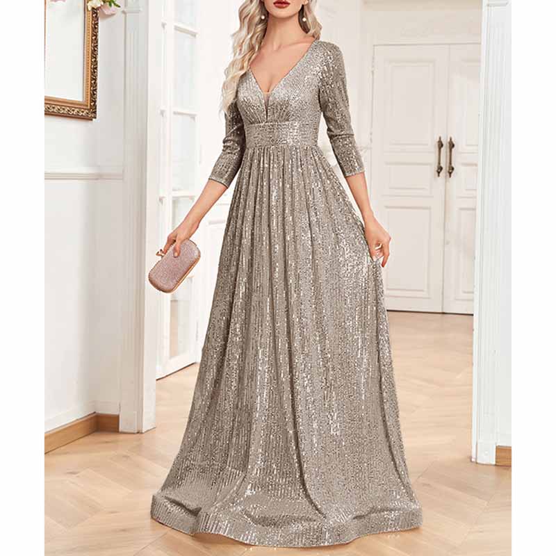Women's Plus Size Long Sleeve Sequin Maxi Evening Dresses