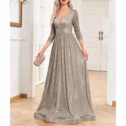 Women's Plus Size Long Sleeve Sequin Maxi Evening Dresses