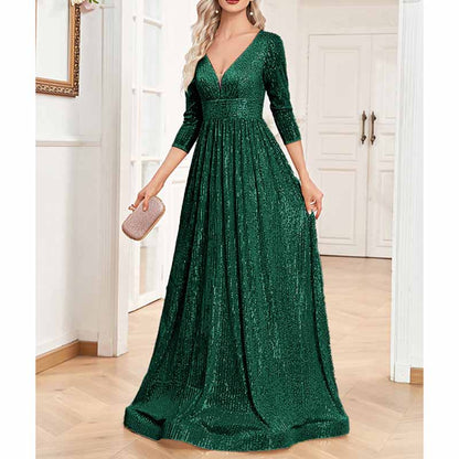 Women's Plus Size Long Sleeve Sequin Maxi Evening Dresses