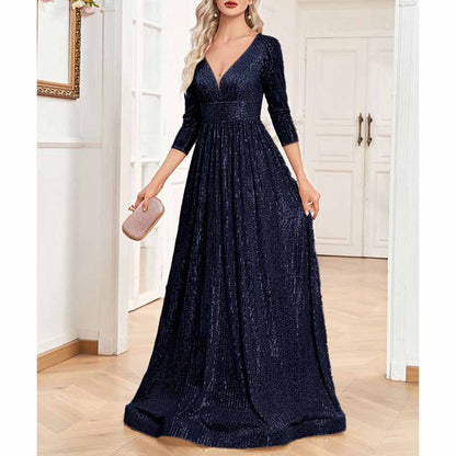 Women's Plus Size Long Sleeve Sequin Maxi Evening Dresses