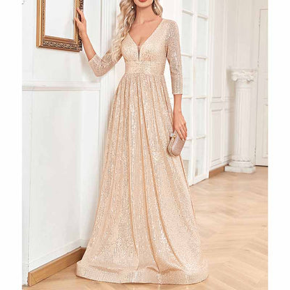 Women's Plus Size Long Sleeve Sequin Maxi Evening Dresses