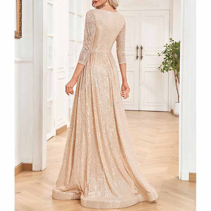 Women's Plus Size Long Sleeve Sequin Maxi Evening Dresses