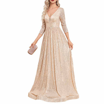 Women's Plus Size Long Sleeve Sequin Maxi Evening Dresses