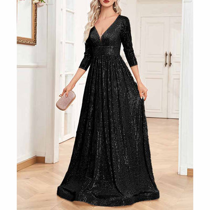 Women's Plus Size Long Sleeve Sequin Maxi Evening Dresses