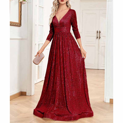 Women's Plus Size Long Sleeve Sequin Maxi Evening Dresses
