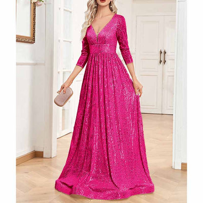 Women's Plus Size Long Sleeve Sequin Maxi Evening Dresses