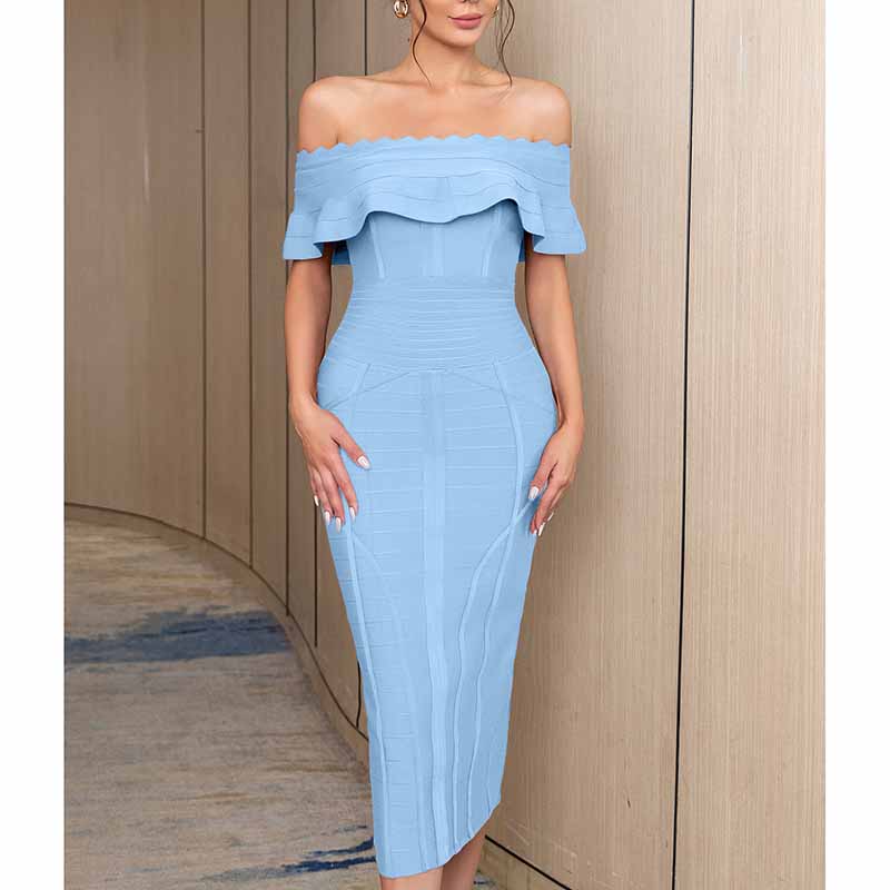 Women's Off Shoulder Ruched Bodycon Wedding Guest Cocktail Party Formal Dress