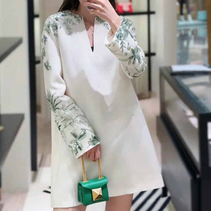 Women Beaded Formal Suit Mid Length Blouse + Flare Trousers Suit Pants Suit White