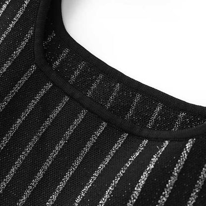 Knitted Mini Little Black Dress Square-Neck Sleeveless Slim Fit Short A-Line Dress