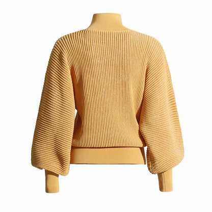 Women Stand Collar Lantern Sleeve Sweater