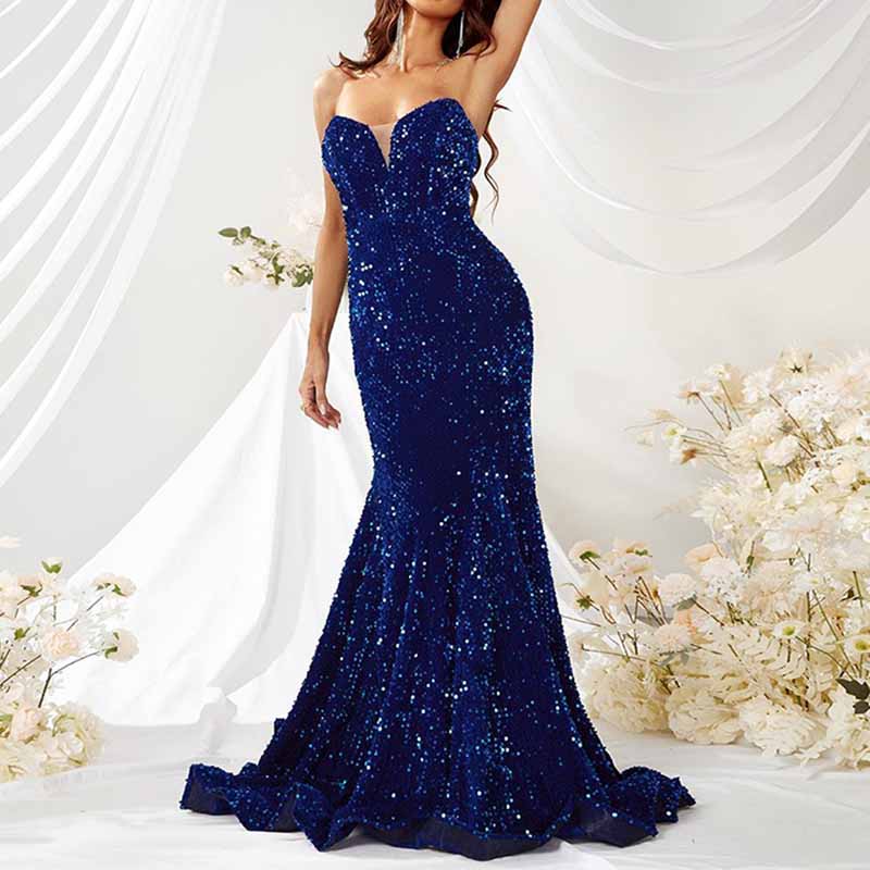 Off The Shoulder Mermaid Sequin Dress In Royal Blue Women Prom Dress