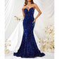 Off The Shoulder Mermaid Sequin Dress In Royal Blue Women Prom Dress