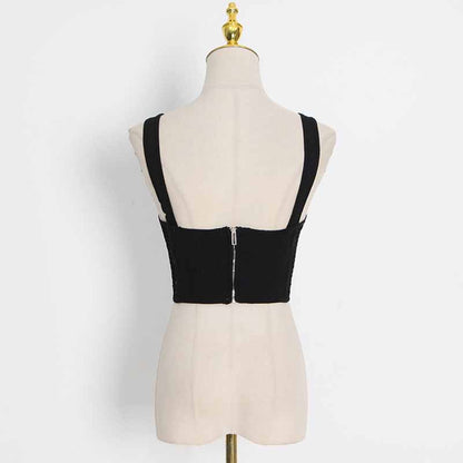 Sweetheart Neck Suspender Strap Crochet Knit Corset Crop Top