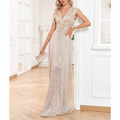 Women's Plus Size Sleeveless Sequin Maxi Evening Dresses