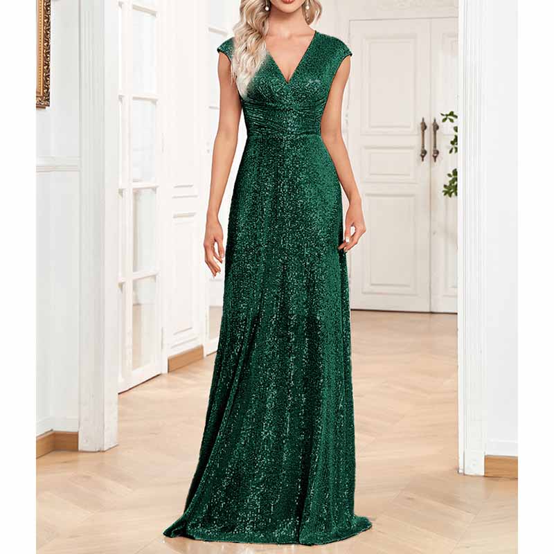 Women's Plus Size Sleeveless Sequin Maxi Evening Dresses