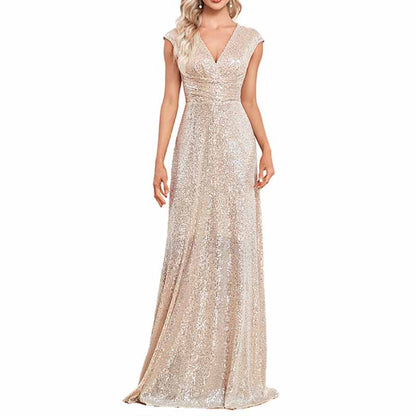 Women's Plus Size Sleeveless Sequin Maxi Evening Dresses