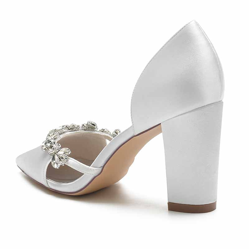 Women's Heels Wedding Shoes Dress Shoes Comfort Party Bridal Shoes Rhinestone Block Heel Pointed Toe Pump