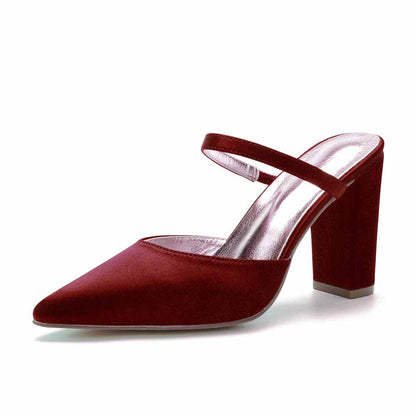 Women hand-made chunky heels party satin slippers