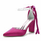 Wedding Pumps Block Heel Ankle Strap Stilettos Satin Colorful Prom Shoes