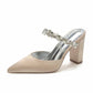 Women hand-made Rhinestone chunky heels party satin slippers