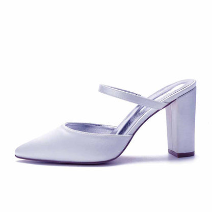 Women hand-made chunky heels party satin slippers