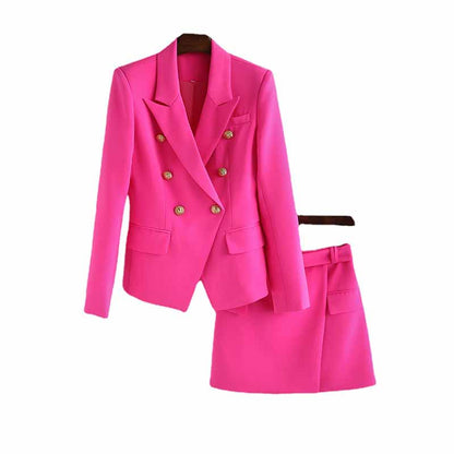Women's Two Piece Tailored Skirt Suit in Hot Pink