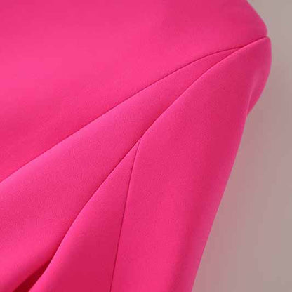 Women's Golden Lion Buttons Hot Pink Skirts Blazer Suit Jacket + High Waist Skirts Suit